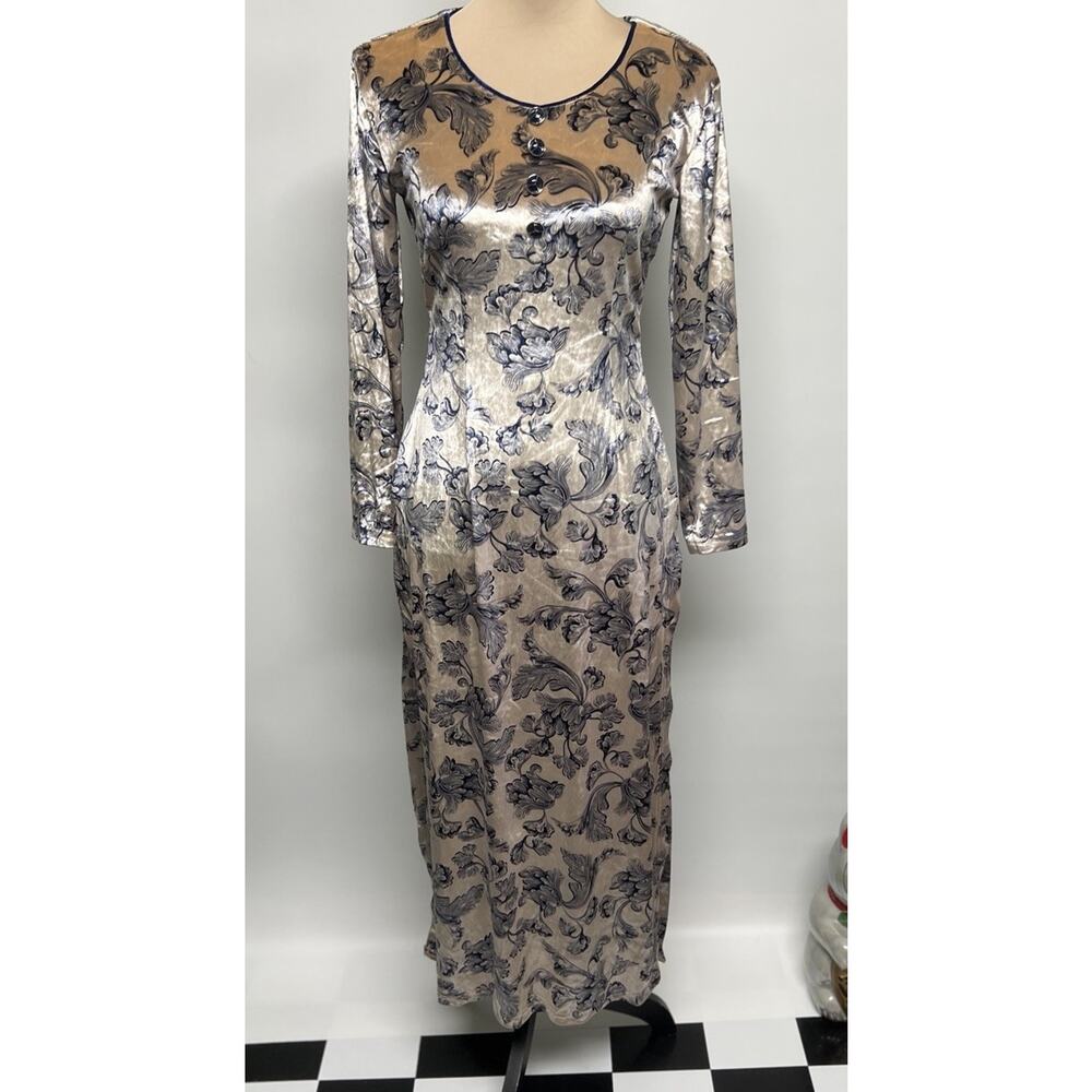 OOAK Vintage Handmade Velvet Dress Cheongsam Medium High Side‎ Slits Asian Glam